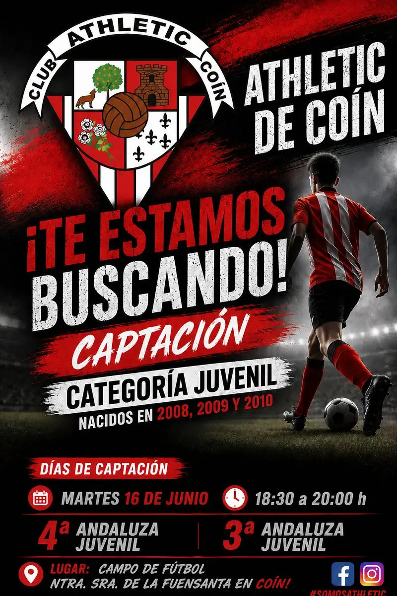 Cartel de captación juvenil, nacidos en 2008, 2009 y 2010, el 16 de junio en La Fuensanta